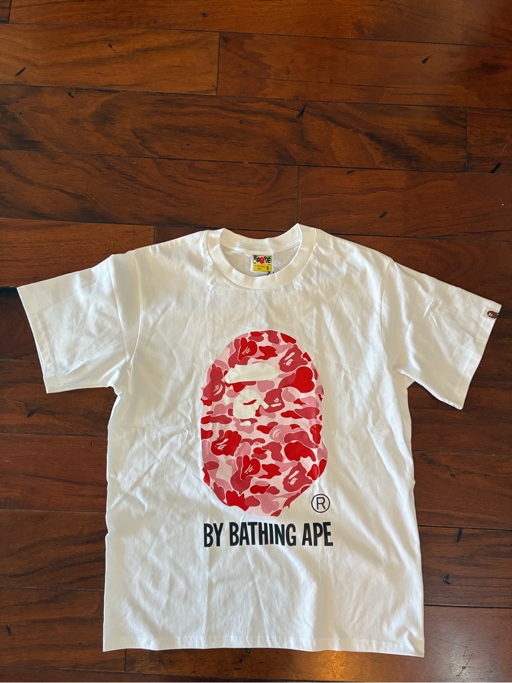 Bape White T-Shirt with Red & Pink Camo Ape Head